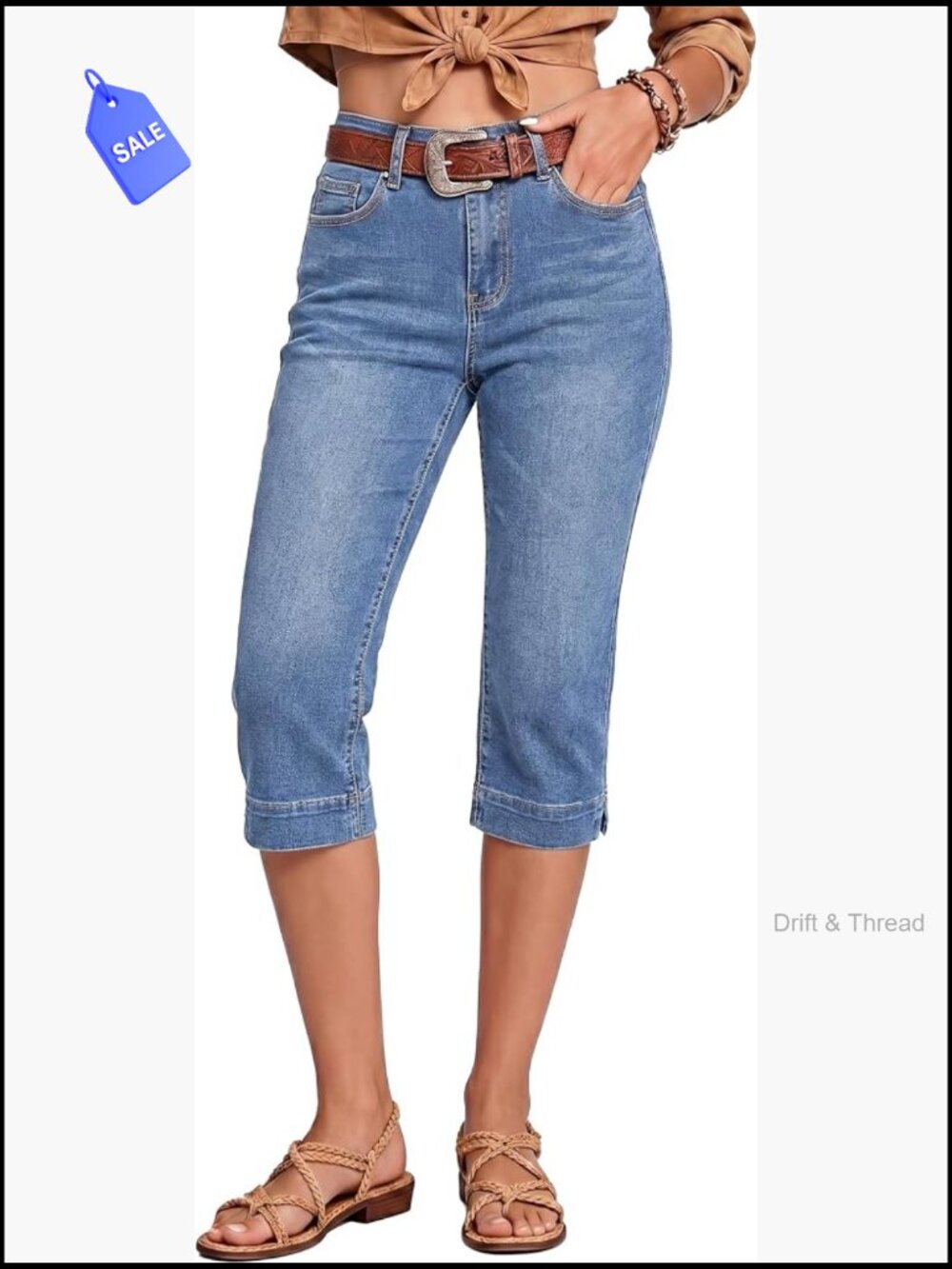 High Waisted Capri Jeans Women Trendy Split Hem Stretch Denim Cropped Pants